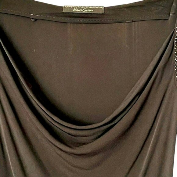 Robert Graham Sheer Beaded Top Ruched Sleeves Waterfall Neckline - Black - L* - Picture 3 of 7